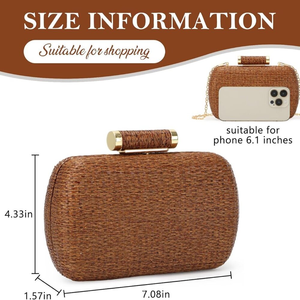 Small Straw Purse Clutch for Women,Woven Handbag Raffia Bag for Summer,Wicker Ev - Picture 2 of 6